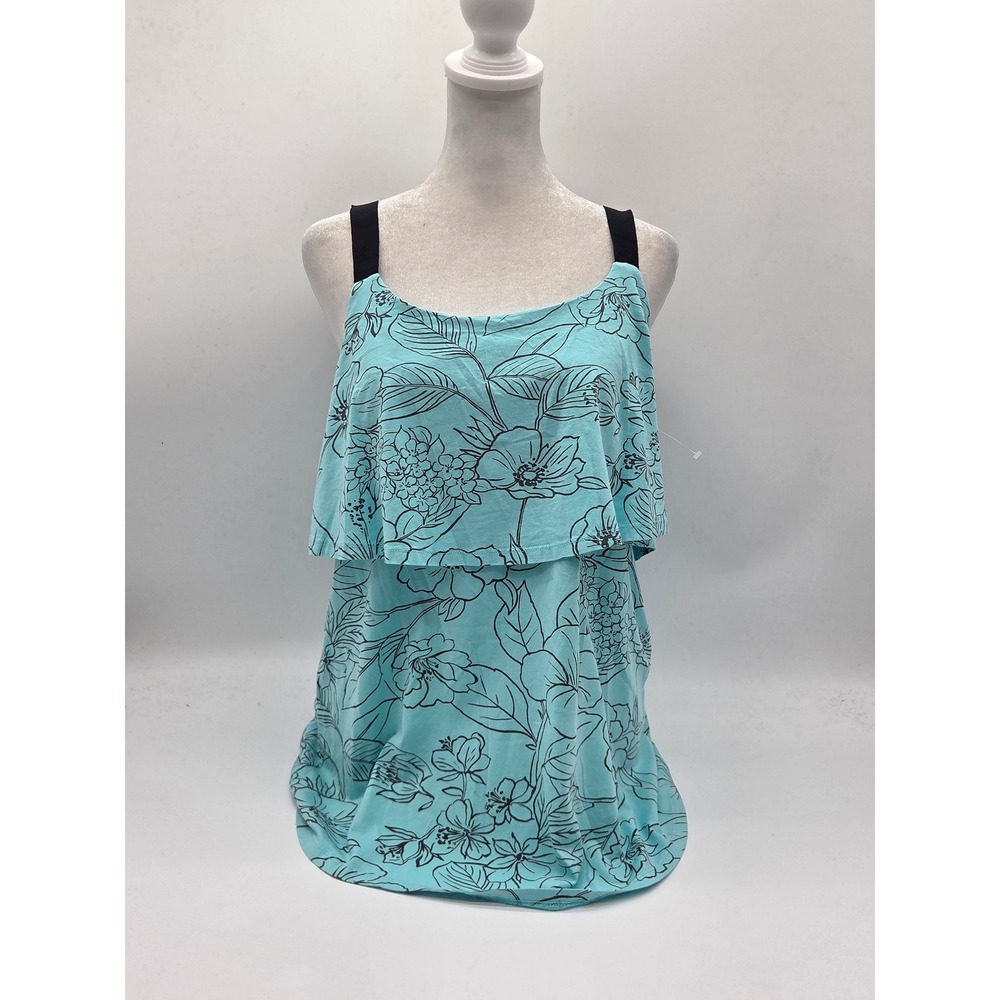 Mod-o-doc Women's S Aqua Black Floral Layered Tank Top NWT 101-884